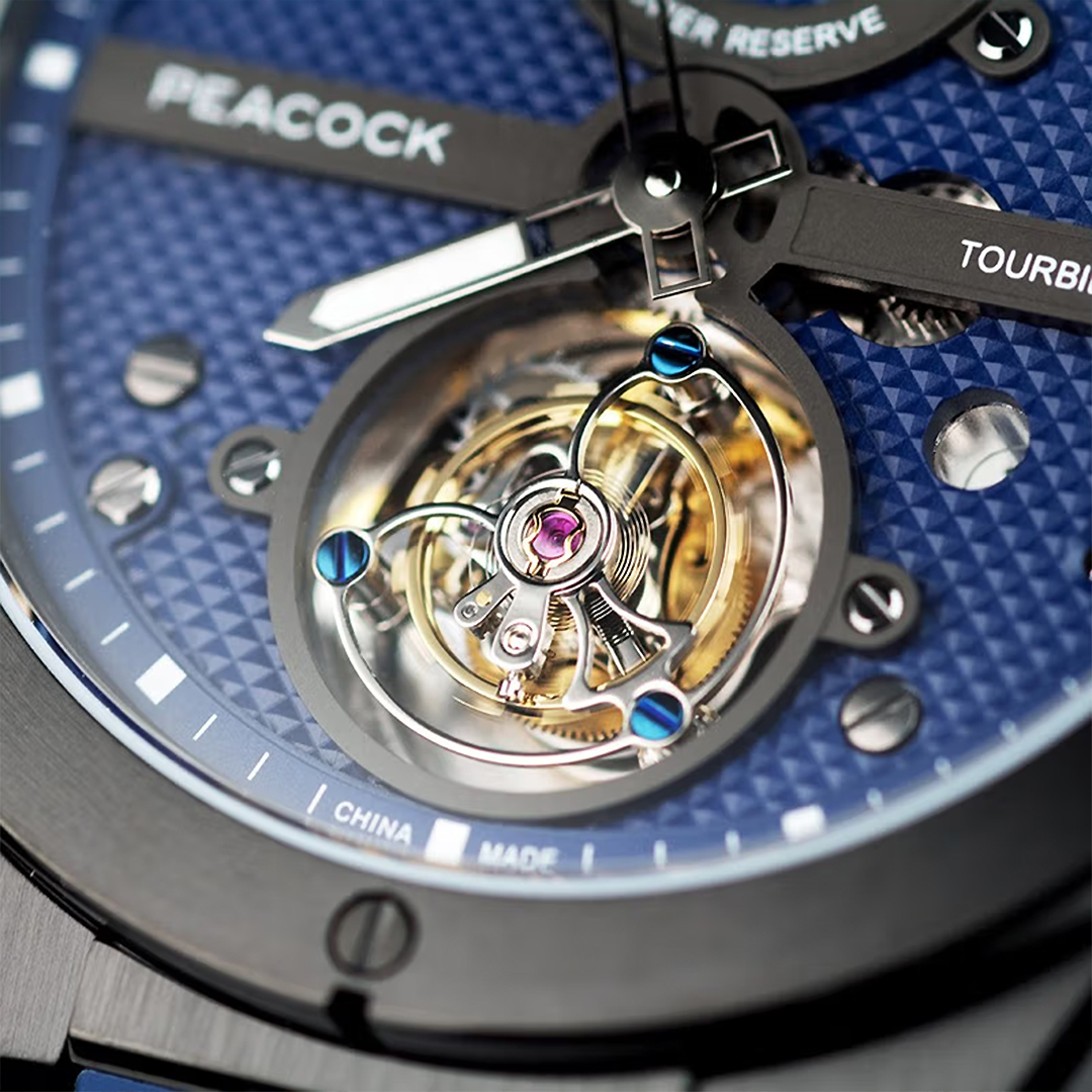 Peacock Tourbillon Climber Center Axis Blue Watch Movement