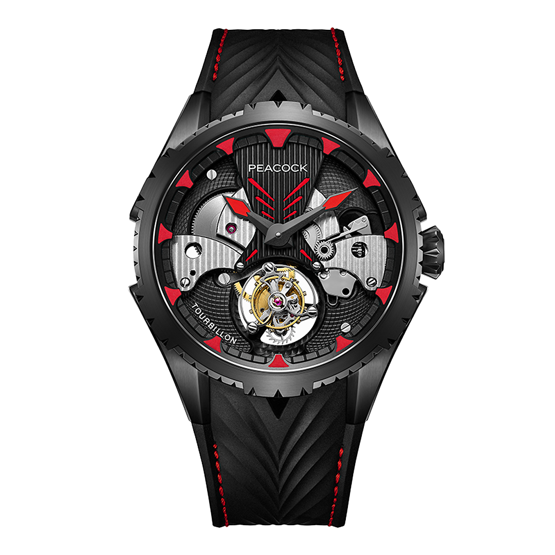 Peacock Plume Warrior Center Axis Tourbillon red Watch