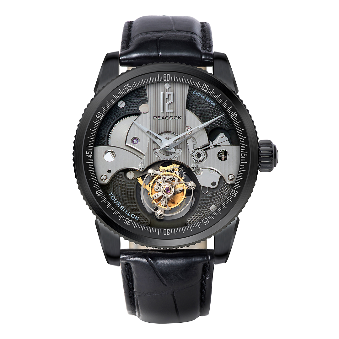 Peacock Witness Off-center Tourbillon Watch Black