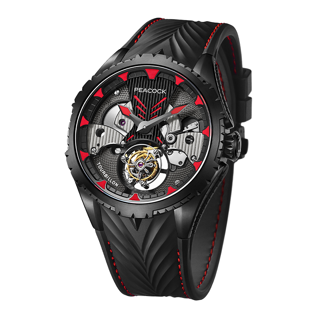 Peacock Plume Warrior Center Axis Tourbillon red Watch Dial