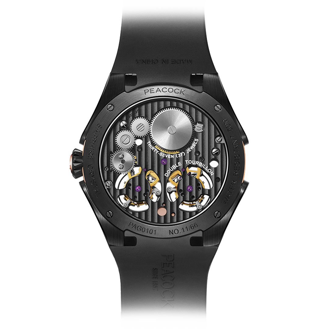 Peacock Plume Monarch Dual Tourbillon Watch case back