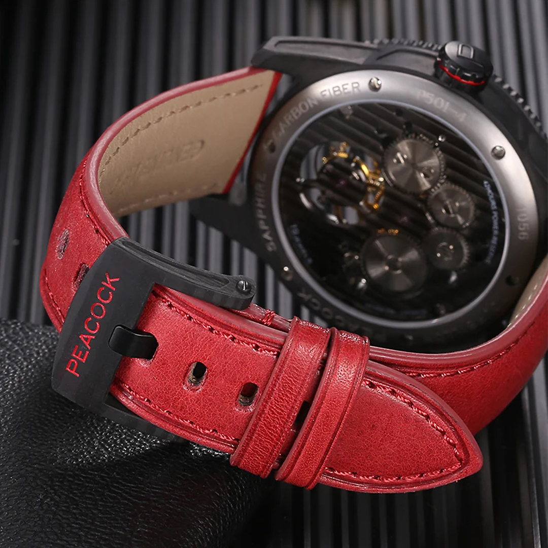 Peacock Tourbillon Pathfinder Carbon Fire Red Watch Strap
