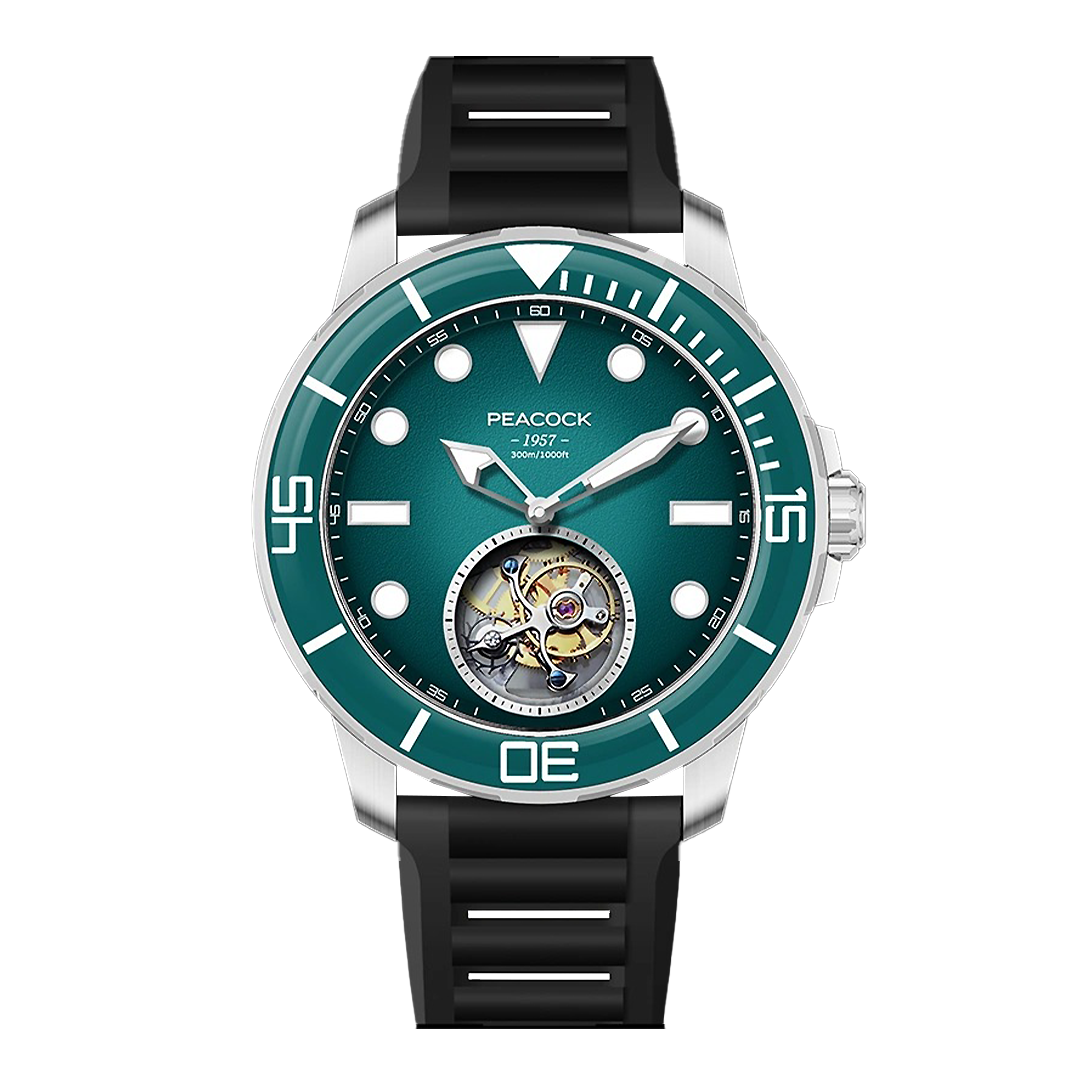 Peacock Tourbillon Ocean Wing Green Watch Diver 300M