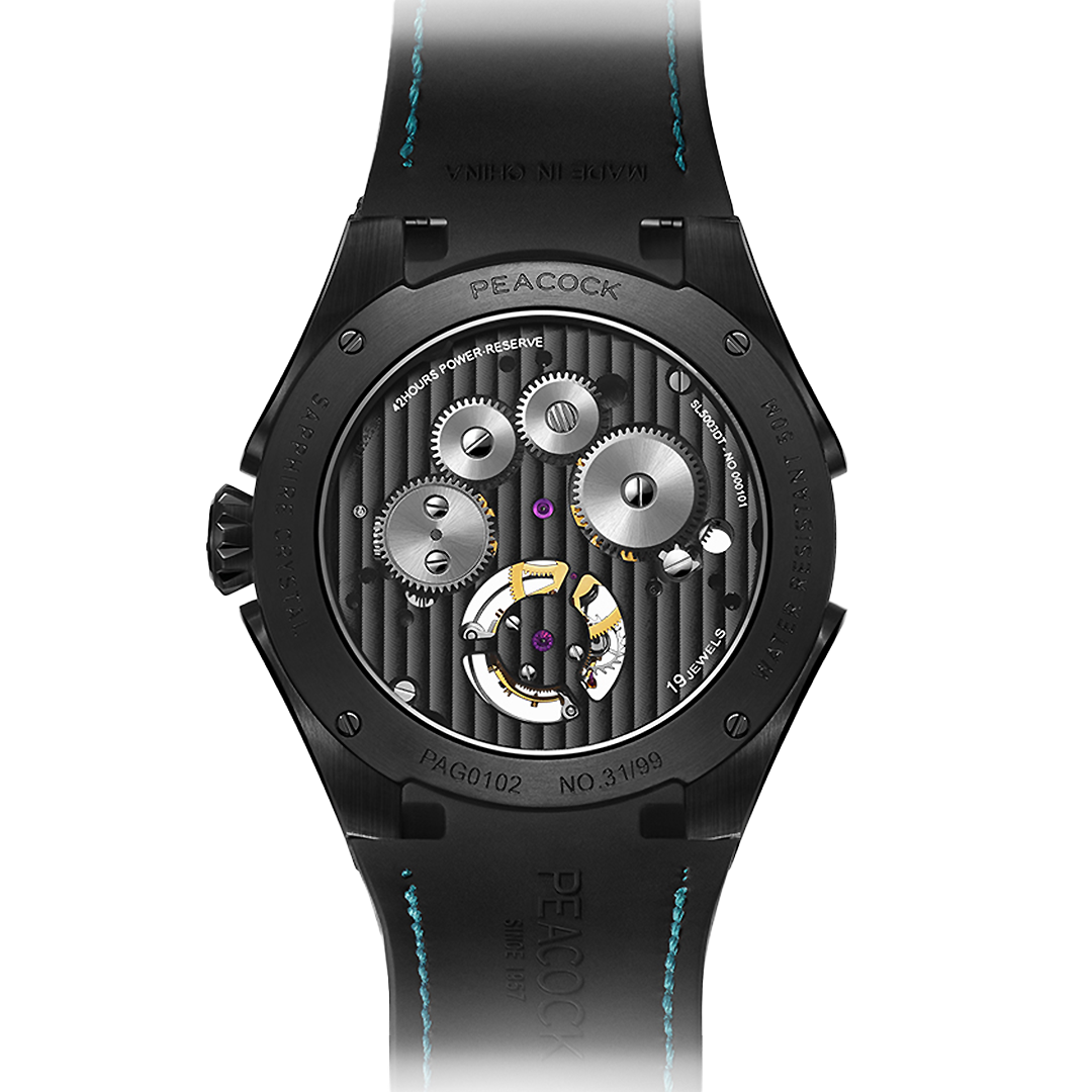 Peacock Plume Warrior Center Axis Tourbillon Watch case back