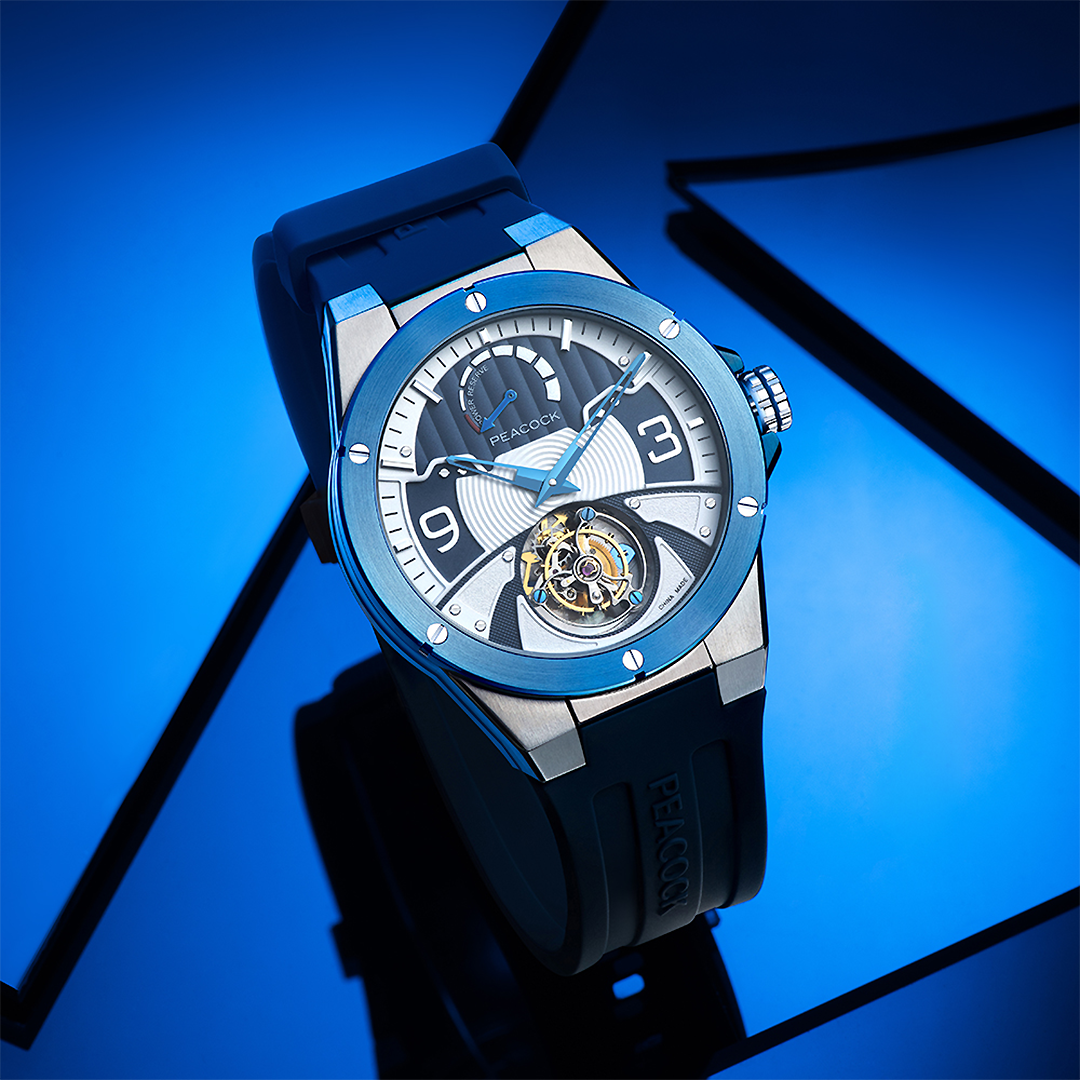 Peacock Voyager Center Axis Tourbillon Watch Blue