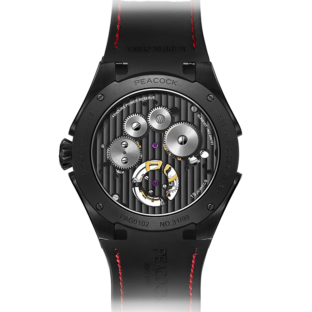 Peacock Plume Warrior Center Axis Tourbillon red Watch case back
