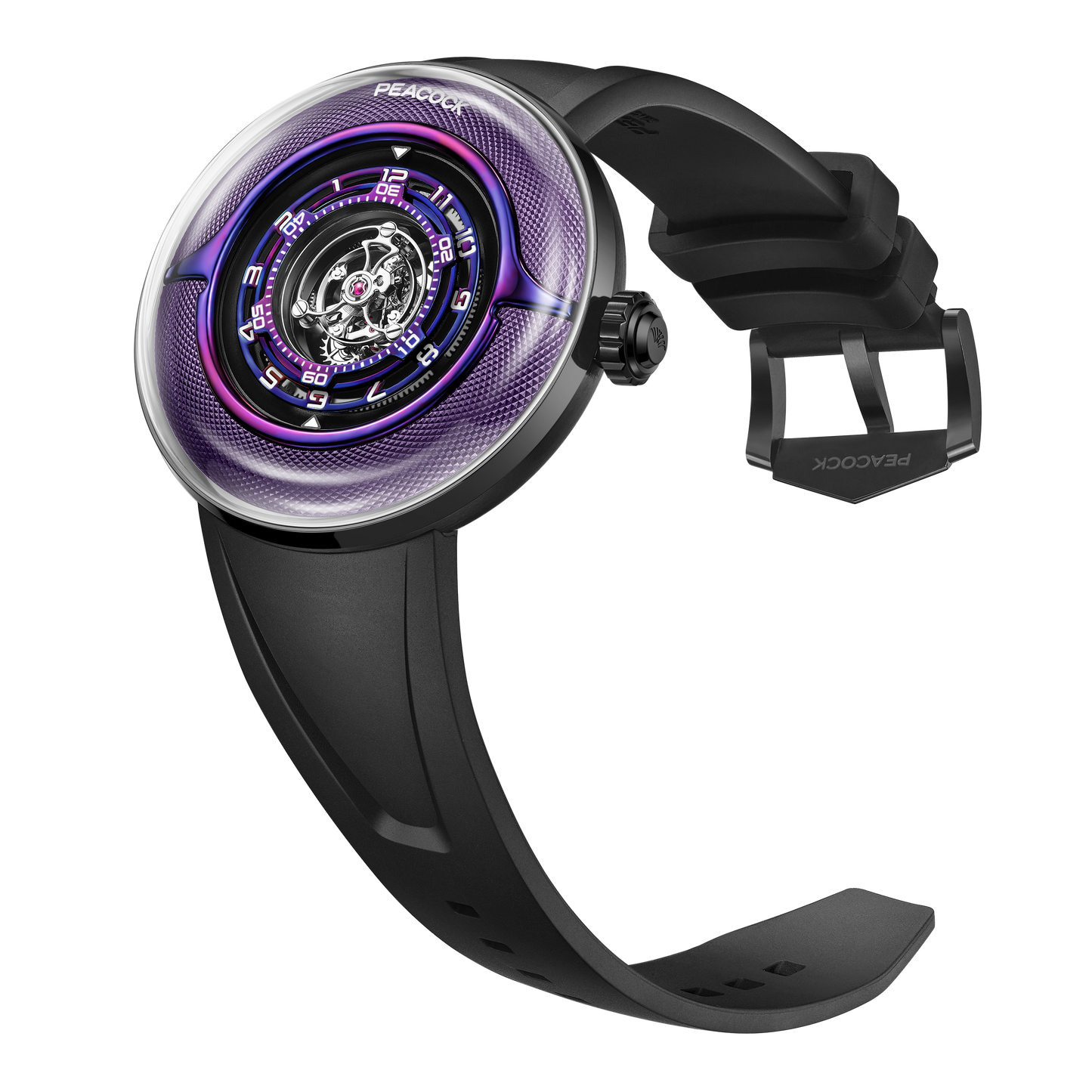 Peacock Black Hole · III Curved Guilloché Central Tourbillon Watch
