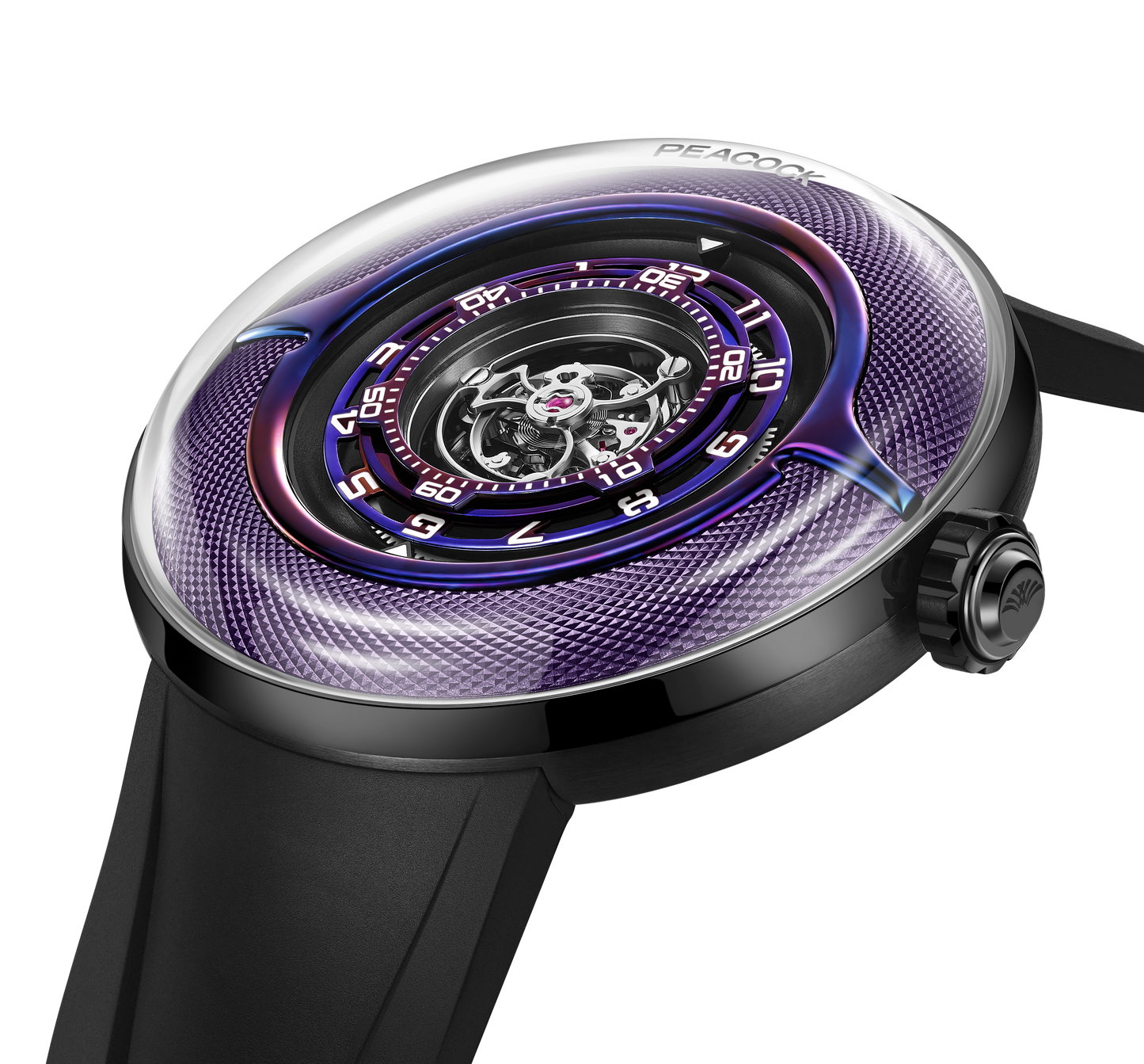 Peacock Black Hole · III Curved Guilloché Central Tourbillon Watch