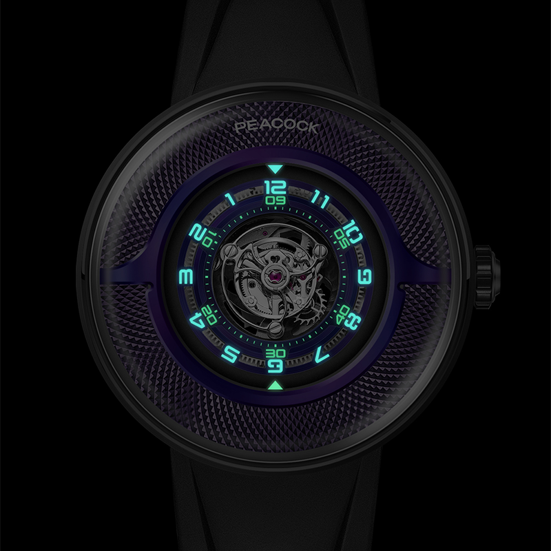 Peacock Black Hole · III Curved Guilloché Central Tourbillon Watch