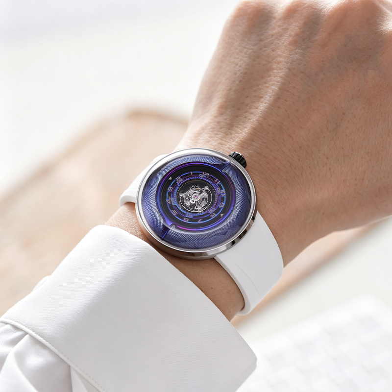 Peacock Black Hole Curved Guilloché Central Tourbillon Watch