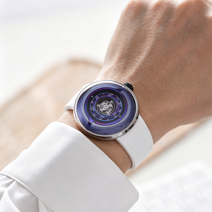 Peacock Black Hole Curved Guilloché Central Tourbillon Watch
