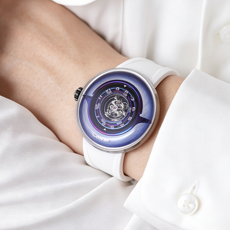 Peacock Black Hole Curved Guilloché Central Tourbillon Watch