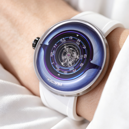 Peacock Black Hole Curved Guilloché Central Tourbillon Watch