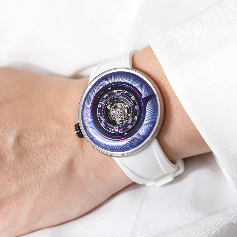 Peacock Black Hole Curved Guilloché Central Tourbillon Watch