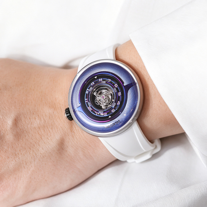 Peacock Black Hole Curved Guilloché Central Tourbillon Watch
