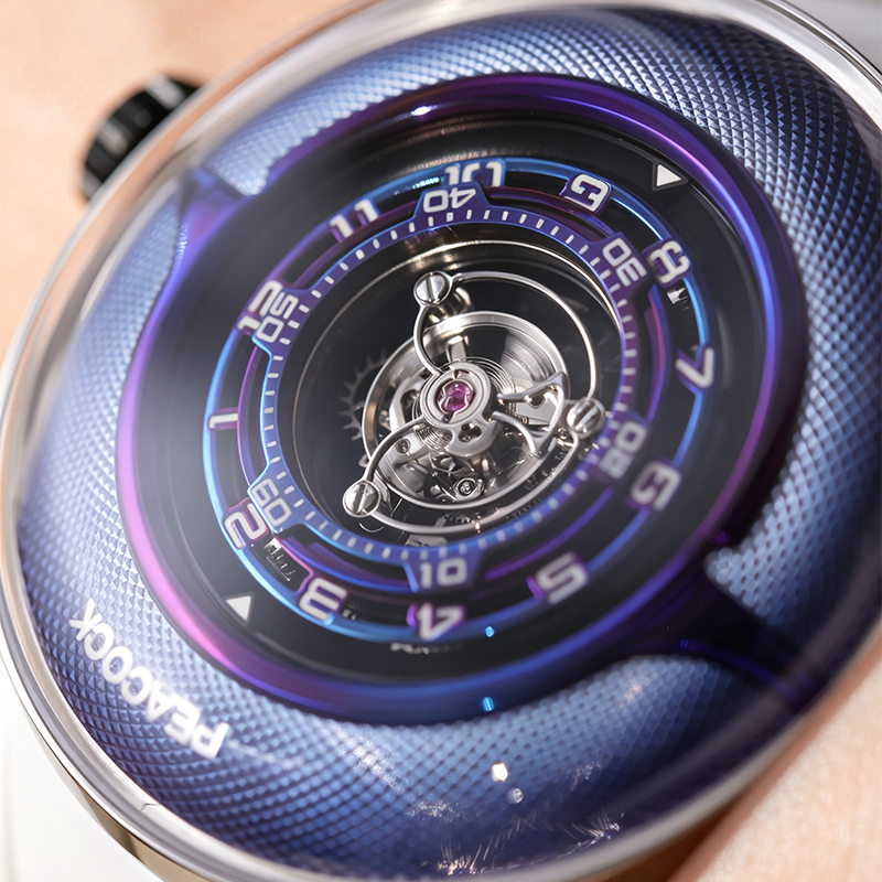 Peacock Black Hole Curved Guilloché Central Tourbillon Watch