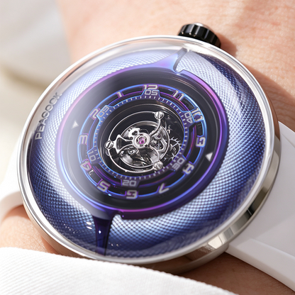 Peacock Black Hole Curved Guilloché Central Tourbillon Watch