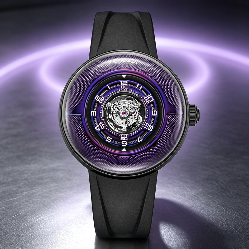 Peacock Black Hole · III Curved Guilloché Central Tourbillon Watch