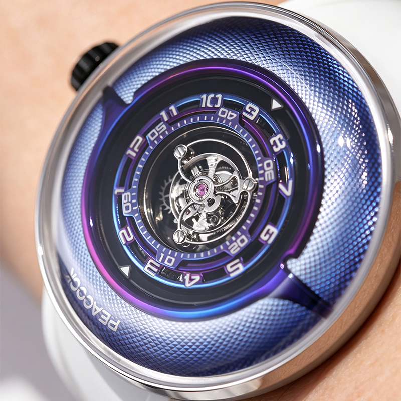Peacock Black Hole Curved Guilloché Central Tourbillon Watch