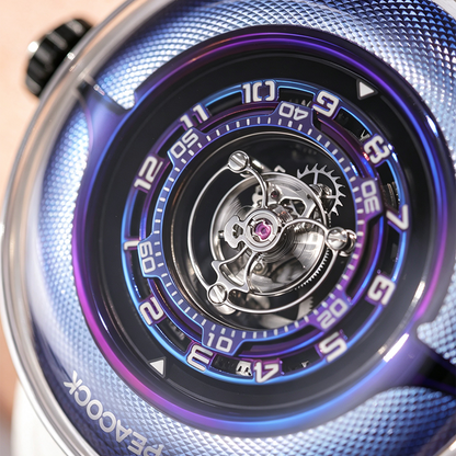 Peacock Black Hole Curved Guilloché Central Tourbillon Watch