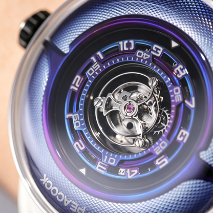 Peacock Black Hole Curved Guilloché Central Tourbillon Watch