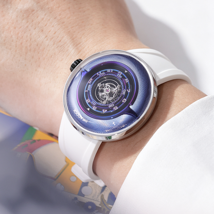 Peacock Black Hole Curved Guilloché Central Tourbillon Watch