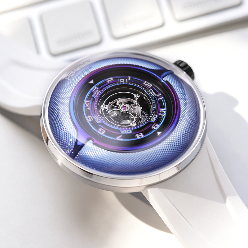 Peacock Black Hole Curved Guilloché Central Tourbillon Watch