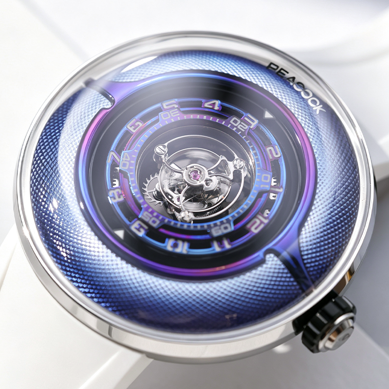 Peacock Black Hole Curved Guilloché Central Tourbillon Watch