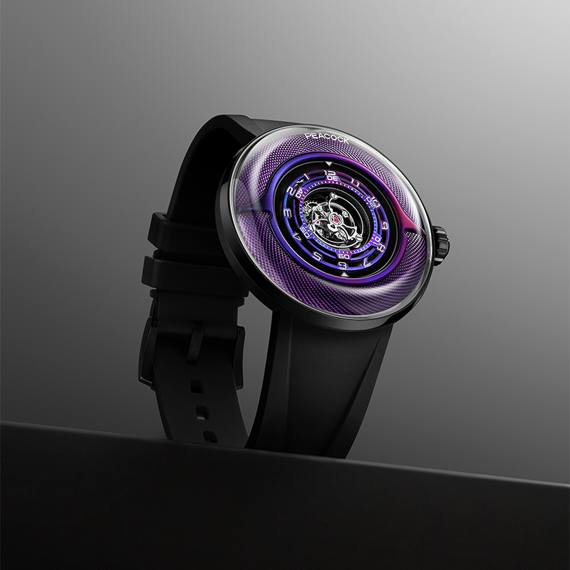 Peacock Black Hole · III Curved Guilloché Central Tourbillon Watch