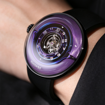 Peacock Black Hole Curved Guilloché Central Tourbillon Watch