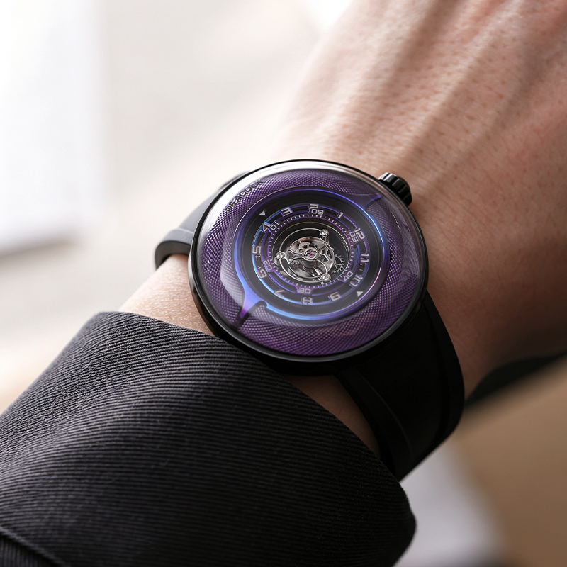 Peacock Black Hole Curved Guilloché Central Tourbillon Watch