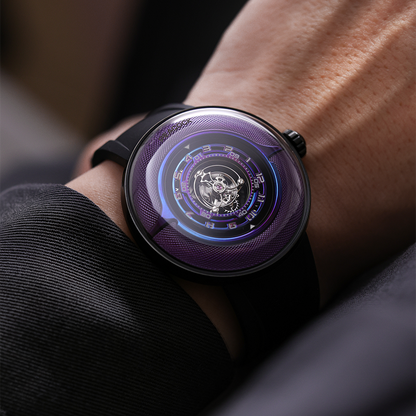Peacock Black Hole Curved Guilloché Central Tourbillon Watch