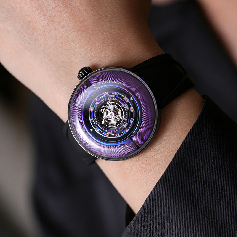Peacock Black Hole Curved Guilloché Central Tourbillon Watch