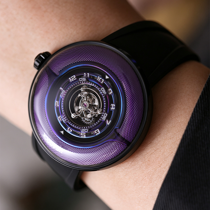 Peacock Black Hole Curved Guilloché Central Tourbillon Watch