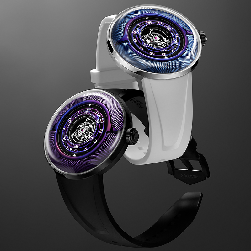 Peacock Black Hole · III Curved Guilloché Central Tourbillon Watch