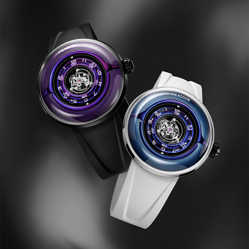 Peacock Black Hole · III Curved Guilloché Central Tourbillon Watch