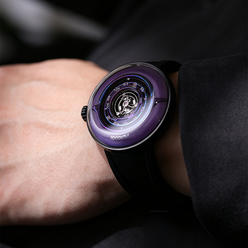 Peacock Black Hole Curved Guilloché Central Tourbillon Watch