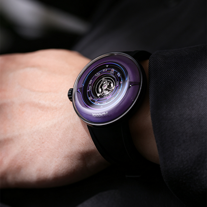 Peacock Black Hole Curved Guilloché Central Tourbillon Watch