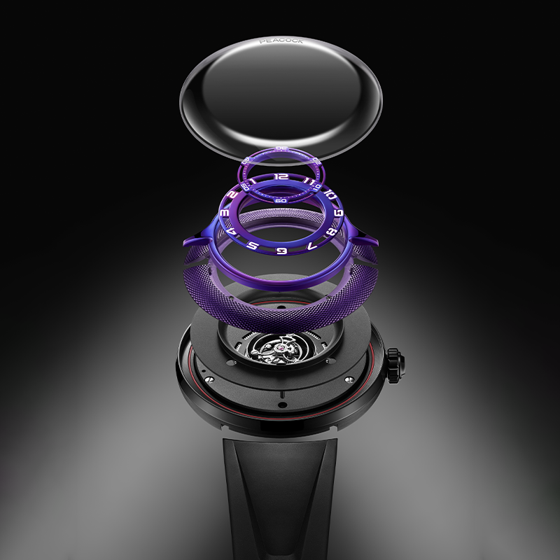 Peacock Black Hole · III Curved Guilloché Central Tourbillon Watch