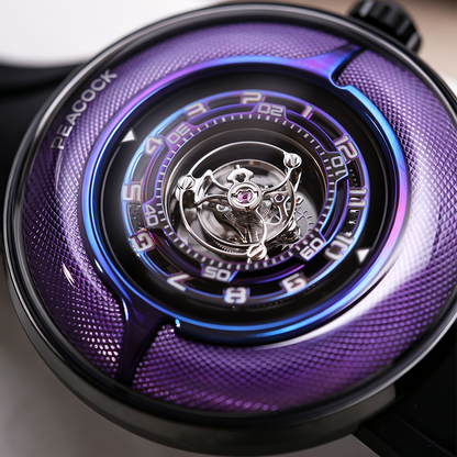 Peacock Black Hole Curved Guilloché Central Tourbillon Watch