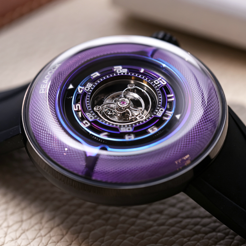 Peacock Black Hole Curved Guilloché Central Tourbillon Watch