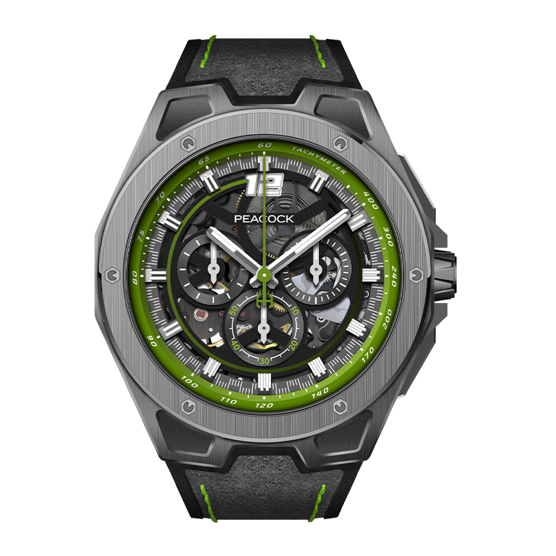 Peacock Watches Ultra Speed Chronograph — Black and Green