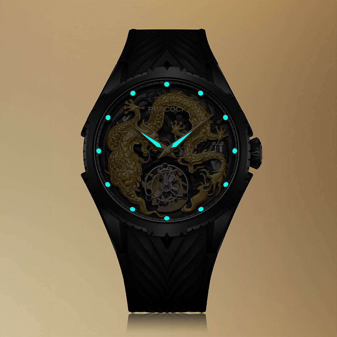 Peacock Tourbillon 24K Gold Watch Swiss Super-LumiNova